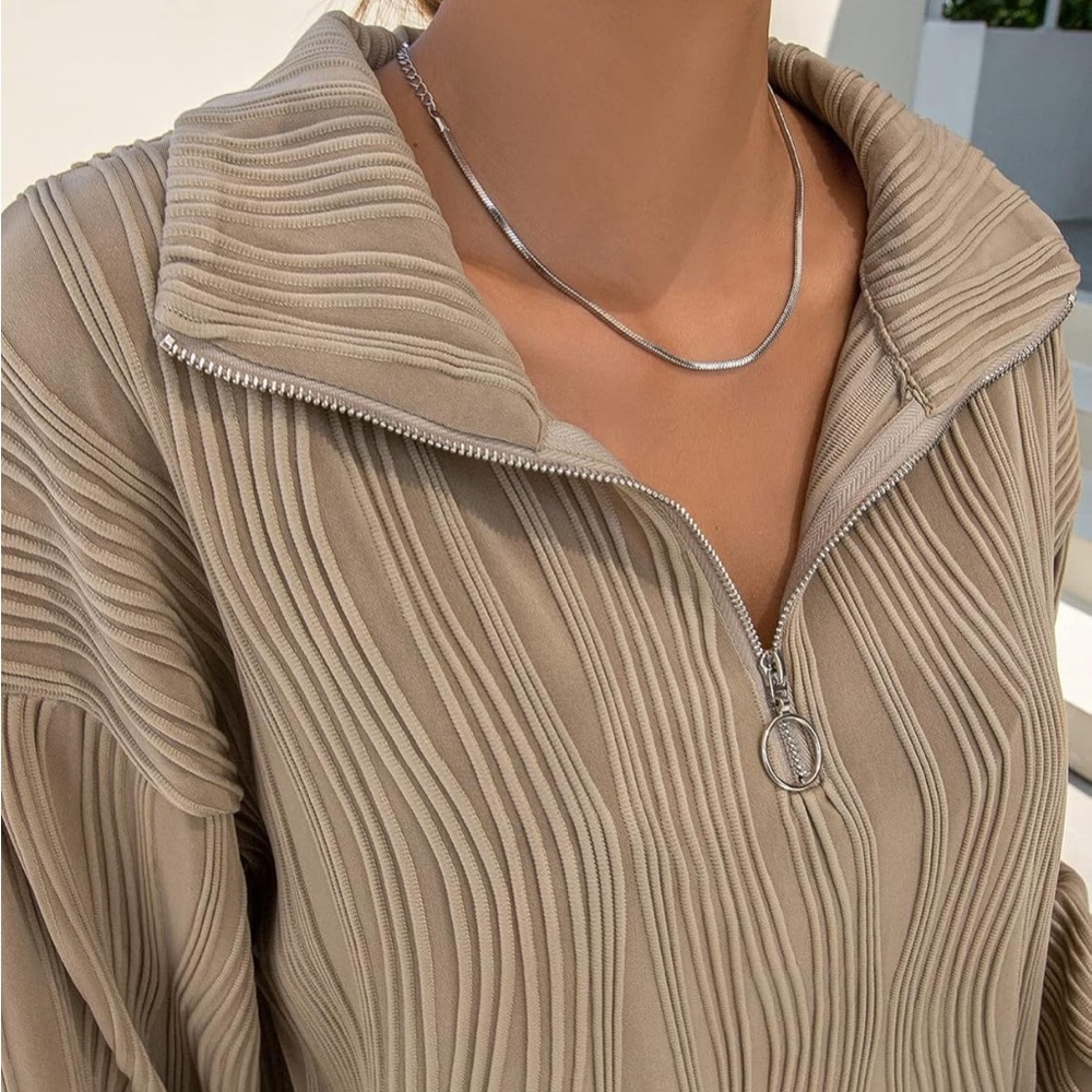Stylish Beige Ribbed Half-Zip Sweater